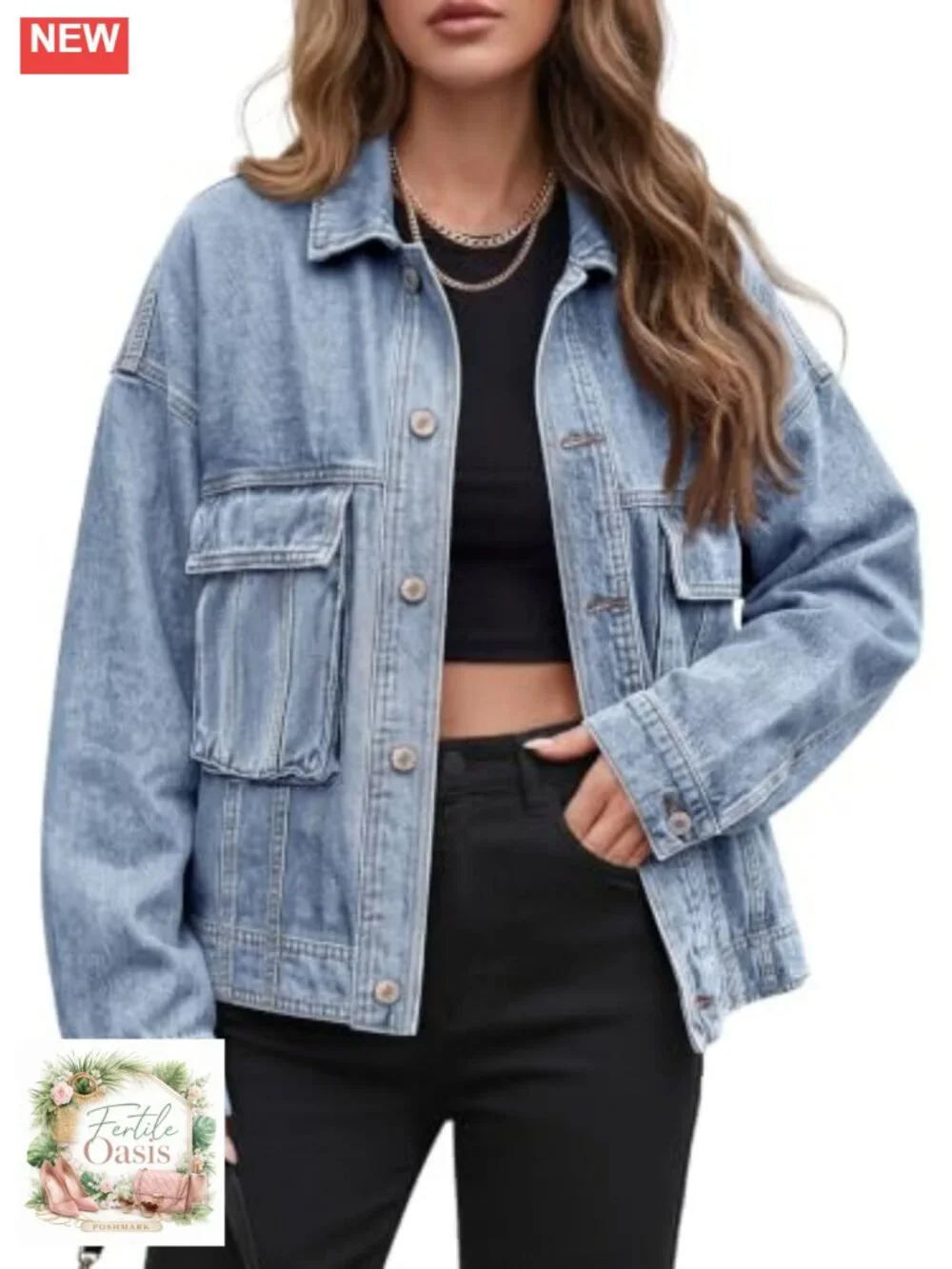 Oversized Button Down Denim Jacket for Women